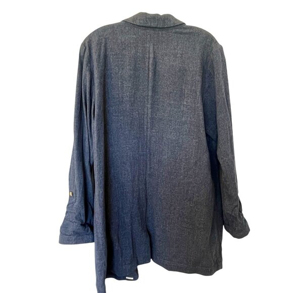 J. Jill Oversized Blazer Jacket L Blue Slat Open Front Roll Tab Sleeve Career - Picture 2 of 12